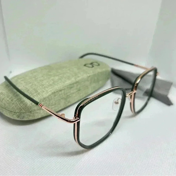 Rose Gold and Green Frame Blue Light Blocking Optical Glasses with Hard Case - Picture 5 of 5